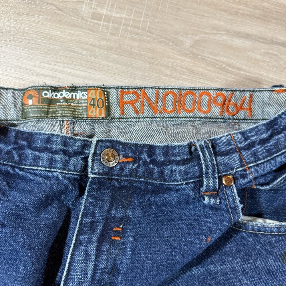 Akademiks Splatter Dark Jeans Distressed Sz 40X34 Baggy Denim Selected Materials - Picture 4 of 8